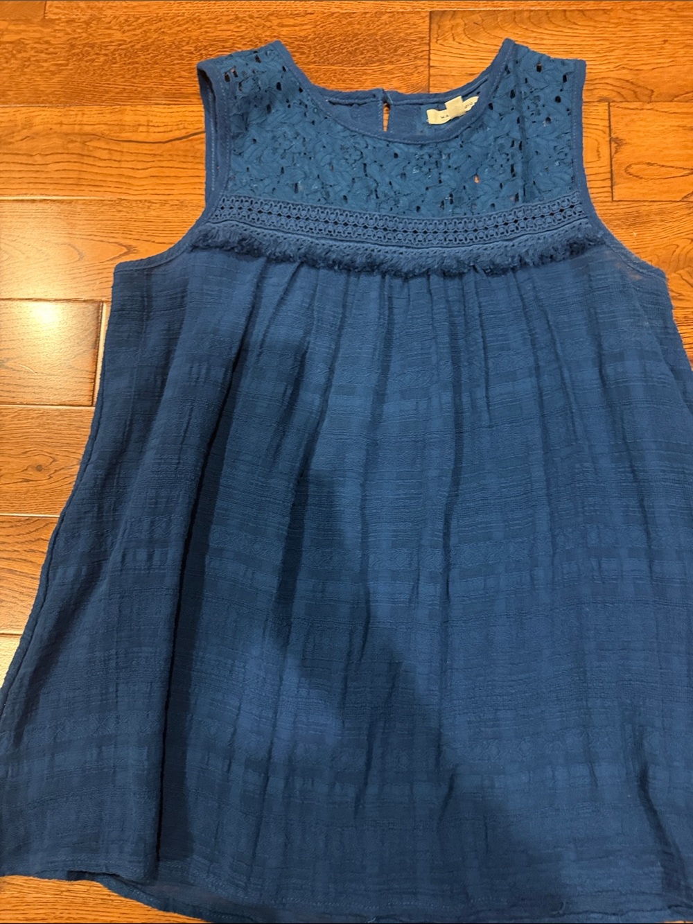Max Studio Navy Blue Crochet Yoke Sleeveless Top